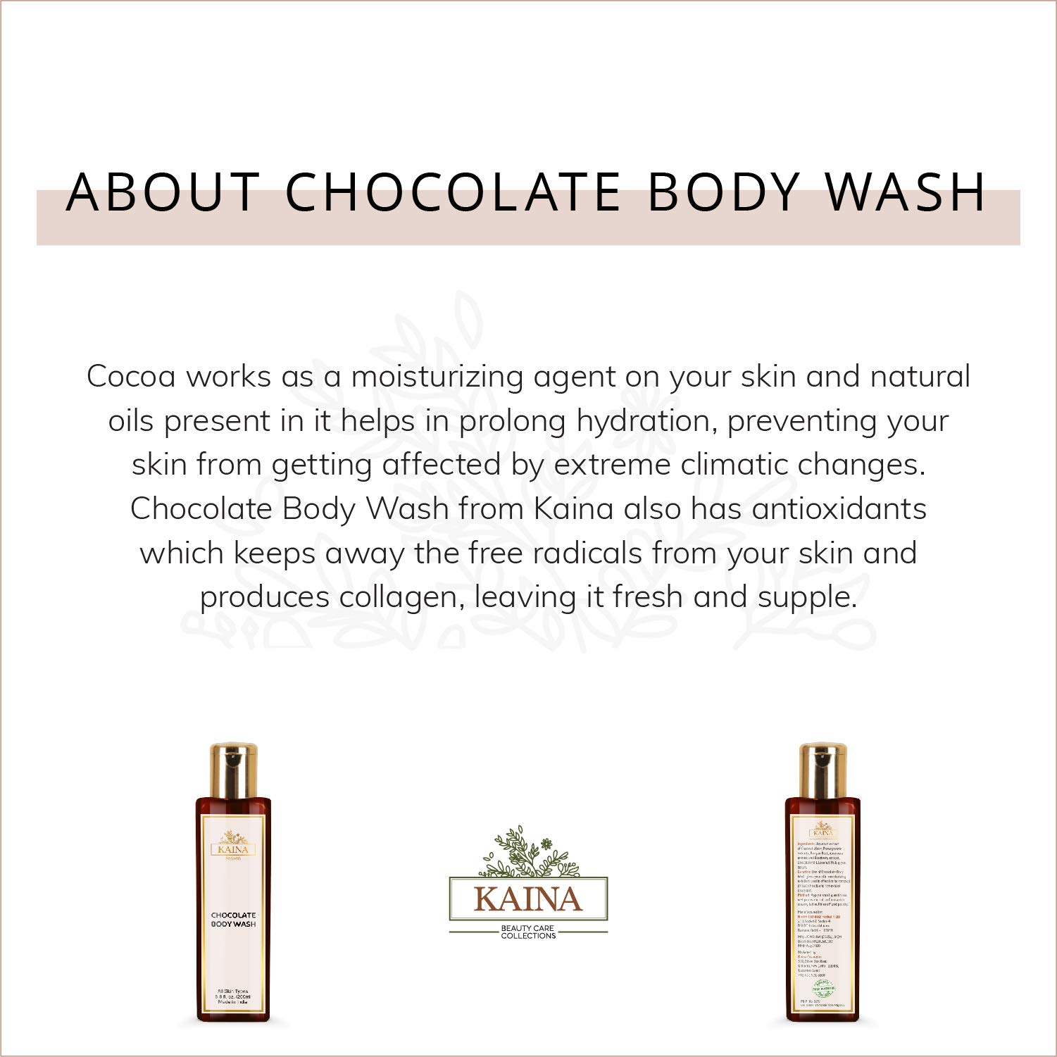 Kaina Skincare Chocolate Body Wash 200 ML - Moisturizing & Gentle Cleansing for Dry Skin | Luxurious Chocolate Scented Shower Gel for Spa-Like Relaxation at Home