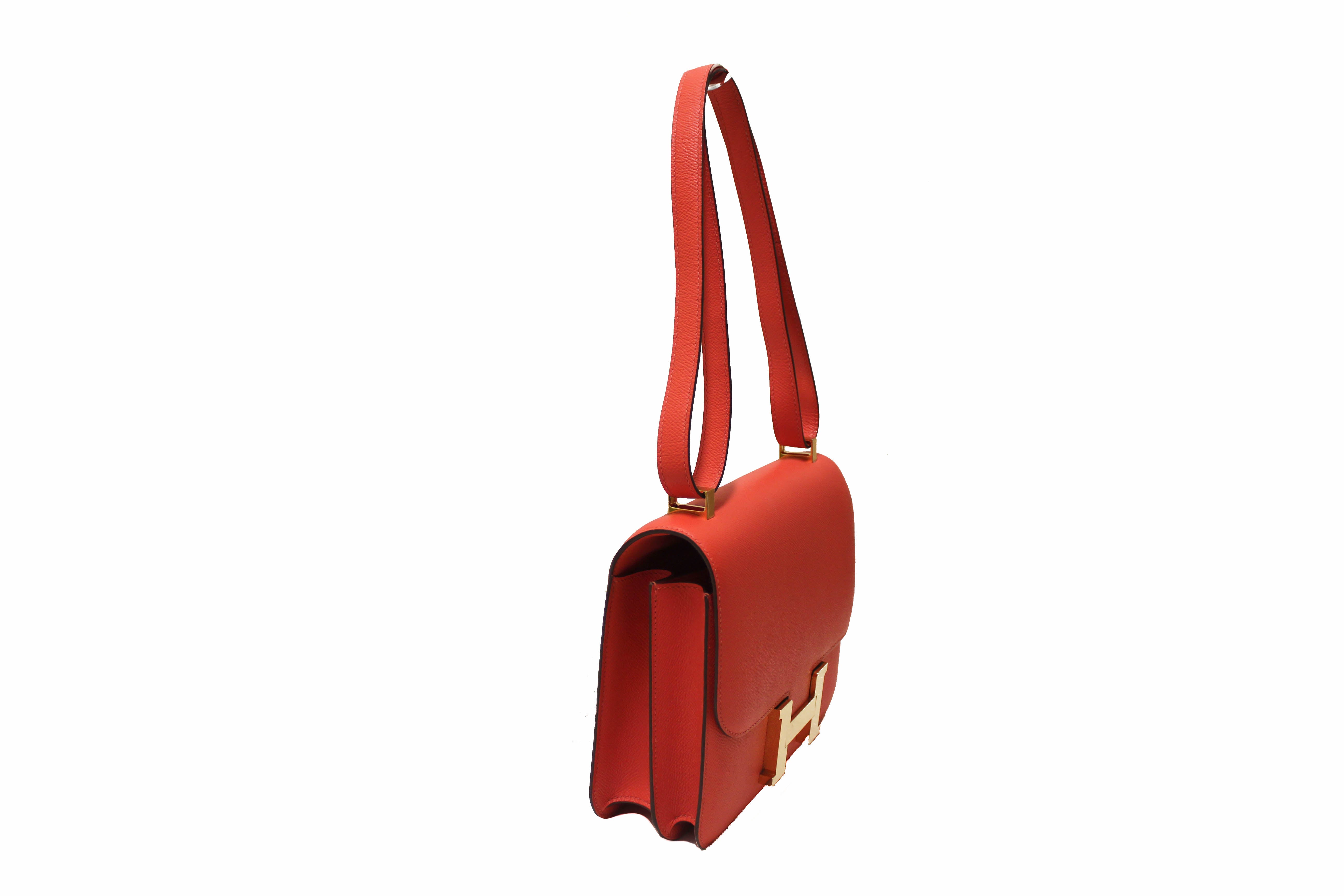 Authentic Hermes Tomate Orange Epsom Leather Constance 24 Shoulder Bag - Luxury Designer Handbag for Women, Perfect for Work, Parties & Special Occasions