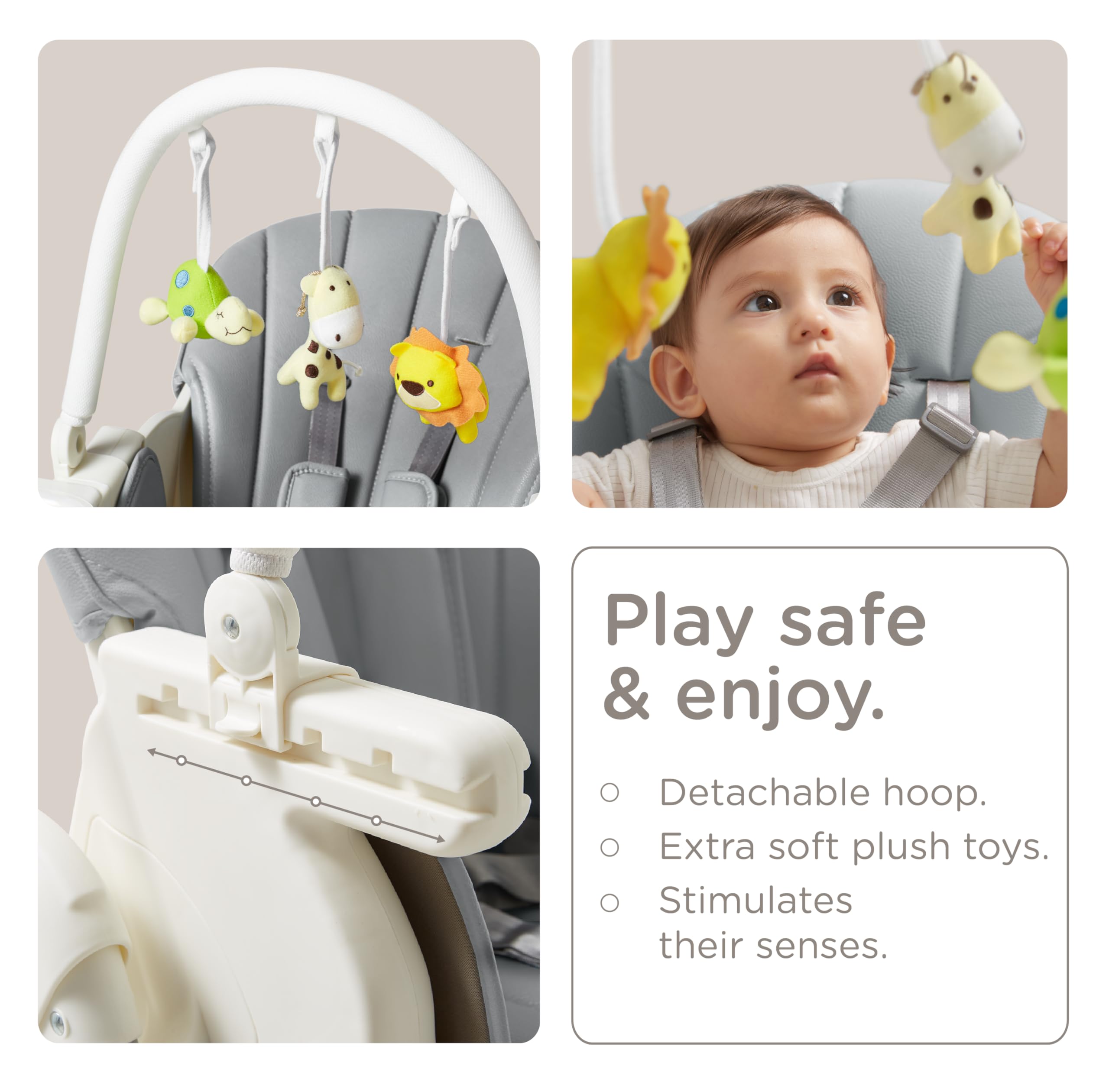 KÜB 3-in-1 Foldable Baby High Chair with Toys - Adjustable 7 Height & 4 Recline Positions, Removable Seat & Tray for Easy Cleaning, 2 Locking Wheels - Multifunctional Infant Highchair for Babies & Toddlers (Grey) - Perfect for Home, Restaurant & Travel Use