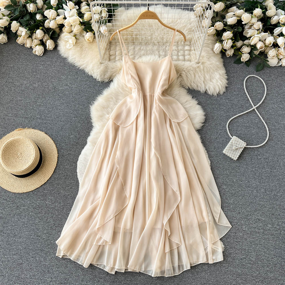 French Fairy Sling Dress for Women - Elegant Ruffled Sweet Skirt 1243 | Perfect for Summer Weddings, Beach Vacations & Romantic Dates