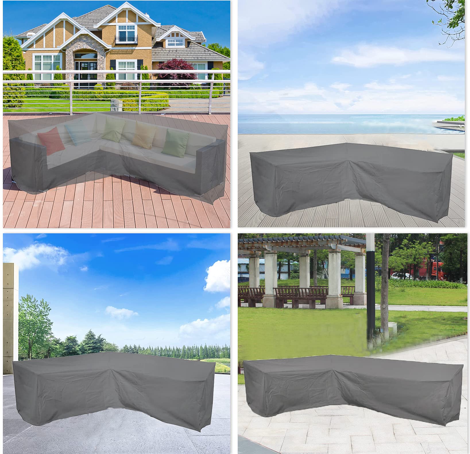Waterproof 420D Heavy Duty Outdoor Sofa Cover - L Shaped Sectional Couch Protector for Patio, Garden Furniture - Weatherproof with Handles (Perfect for Rain, Sun Protection & Outdoor Use)