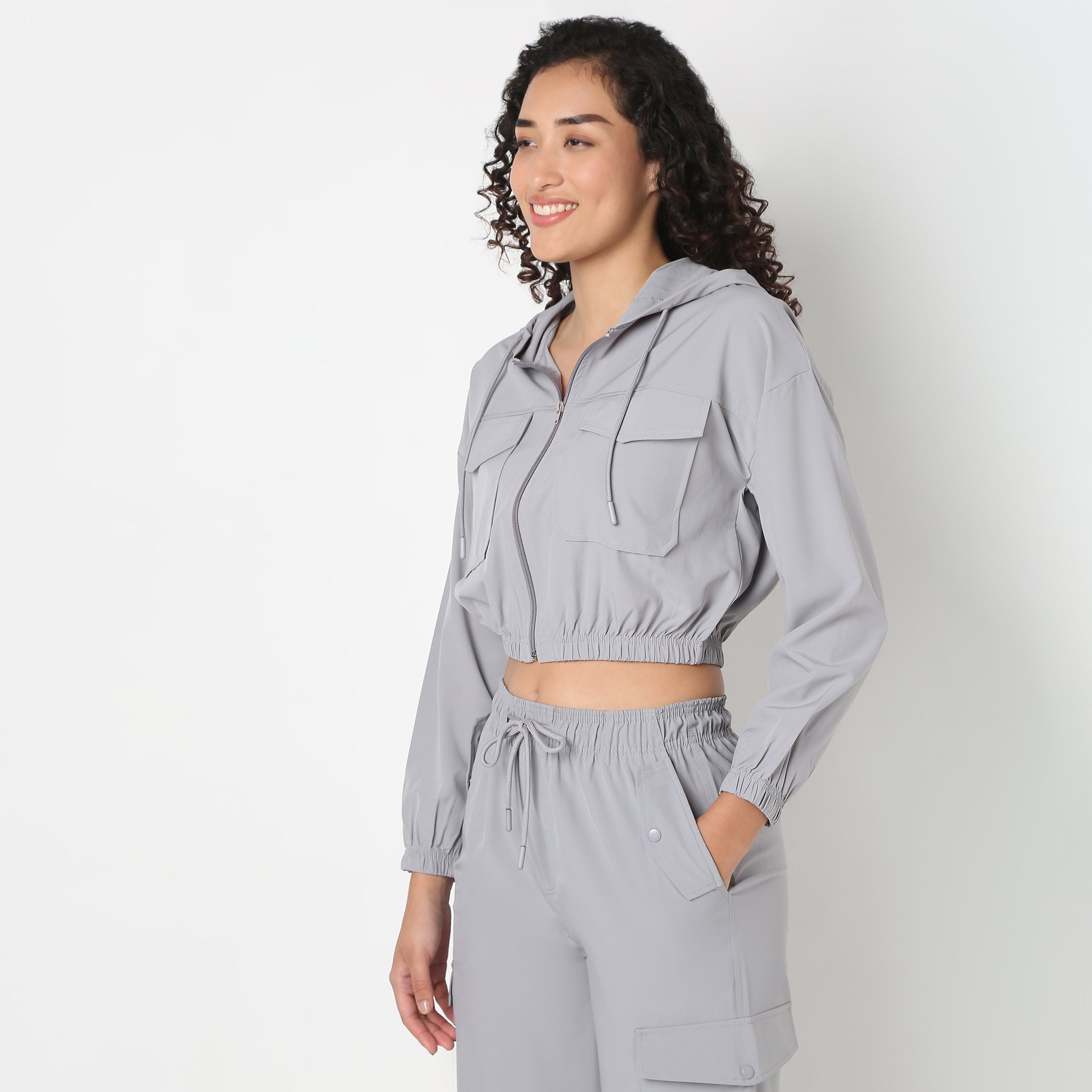 Stylish Athleisure Jacket with Front Zipper & Patch Pockets - Perfect for Gym, Running & Casual Outfits | Women's Lightweight Hooded Windbreaker