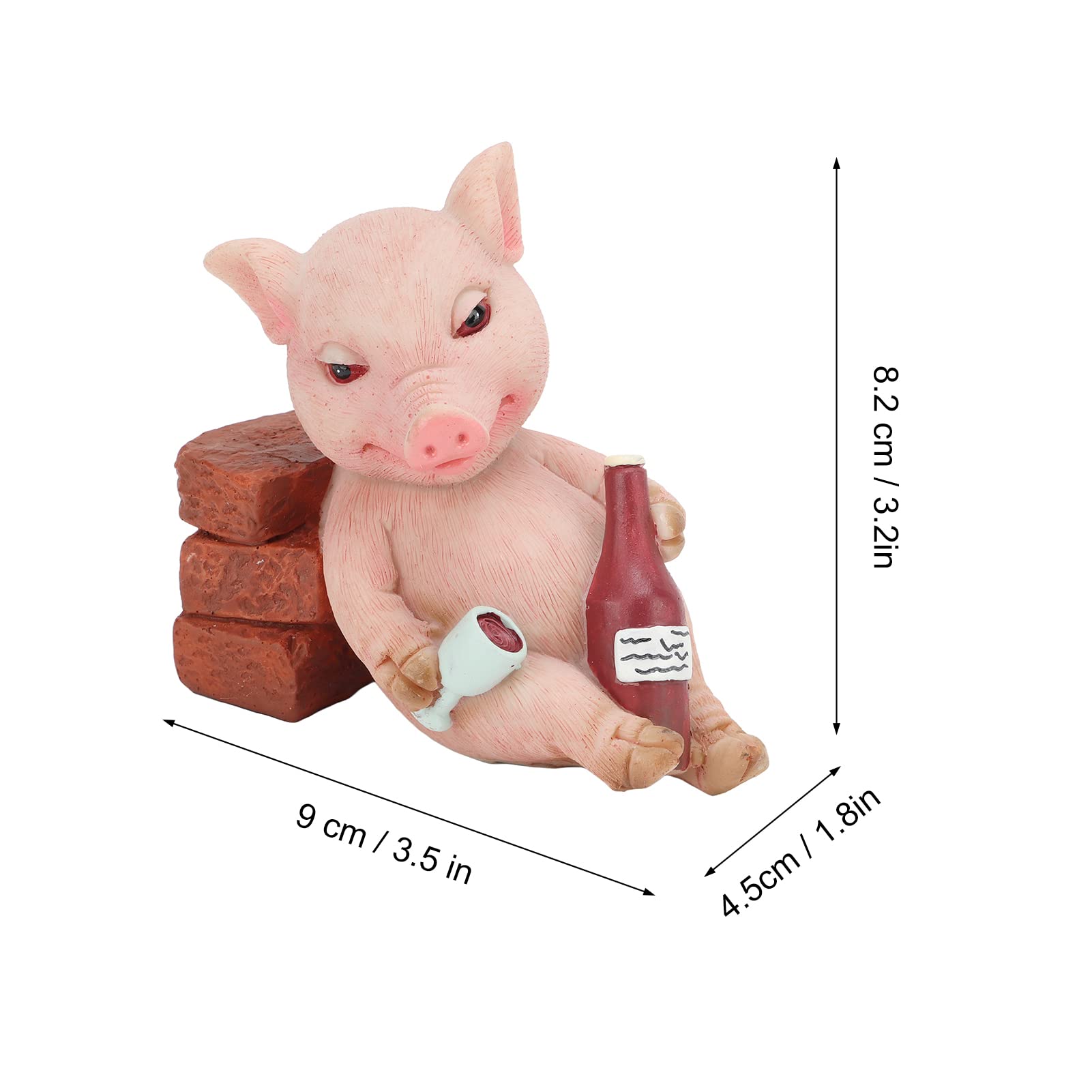Mini Pig Figurine Statue - Hand Painted Lucky Animal Decor for Home, Office & Garden - Retro Style Drinking Pig Sculpture with Red Eyes - Perfect for Desktop Decor, Micro Landscapes & Gift Giving