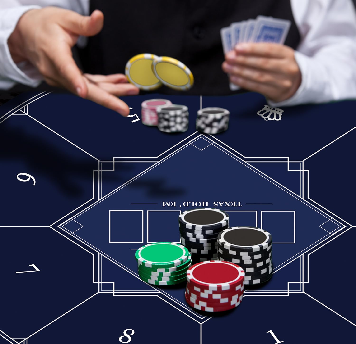 Nuveti 24/31/47/55/63 Inch Round Poker Table Mat for Texas Holdem - Portable Casino Game Mat with Art Deco Design for 6-8 Players | Perfect for Poker Nights, Blackjack, Card Games & Casino-Themed Parties at Home or Events