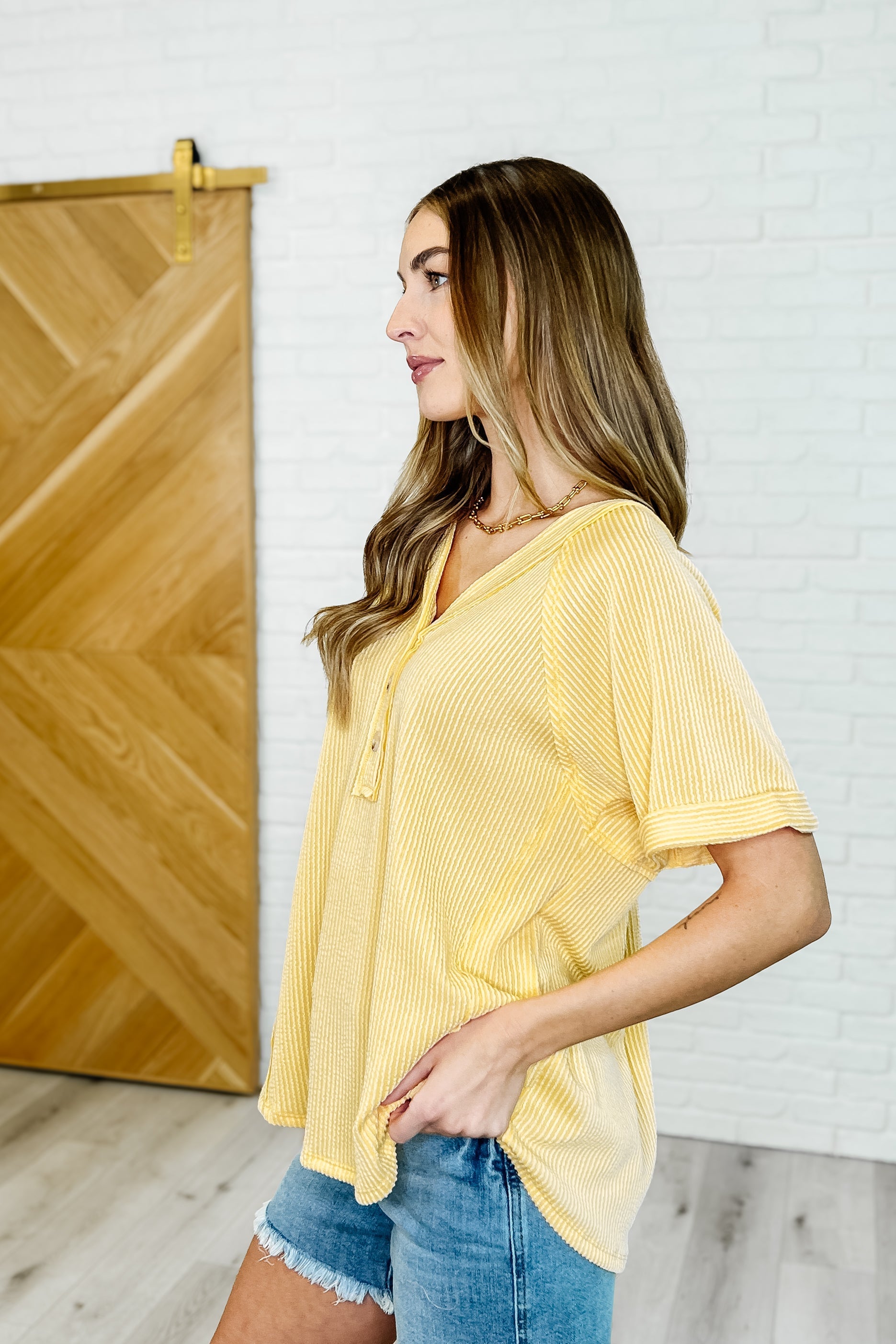 Plain and Sassy V Neck Tee in Lemonade - Soft Cotton Women's T-Shirt for Casual Wear, Summer Outfits & Layering