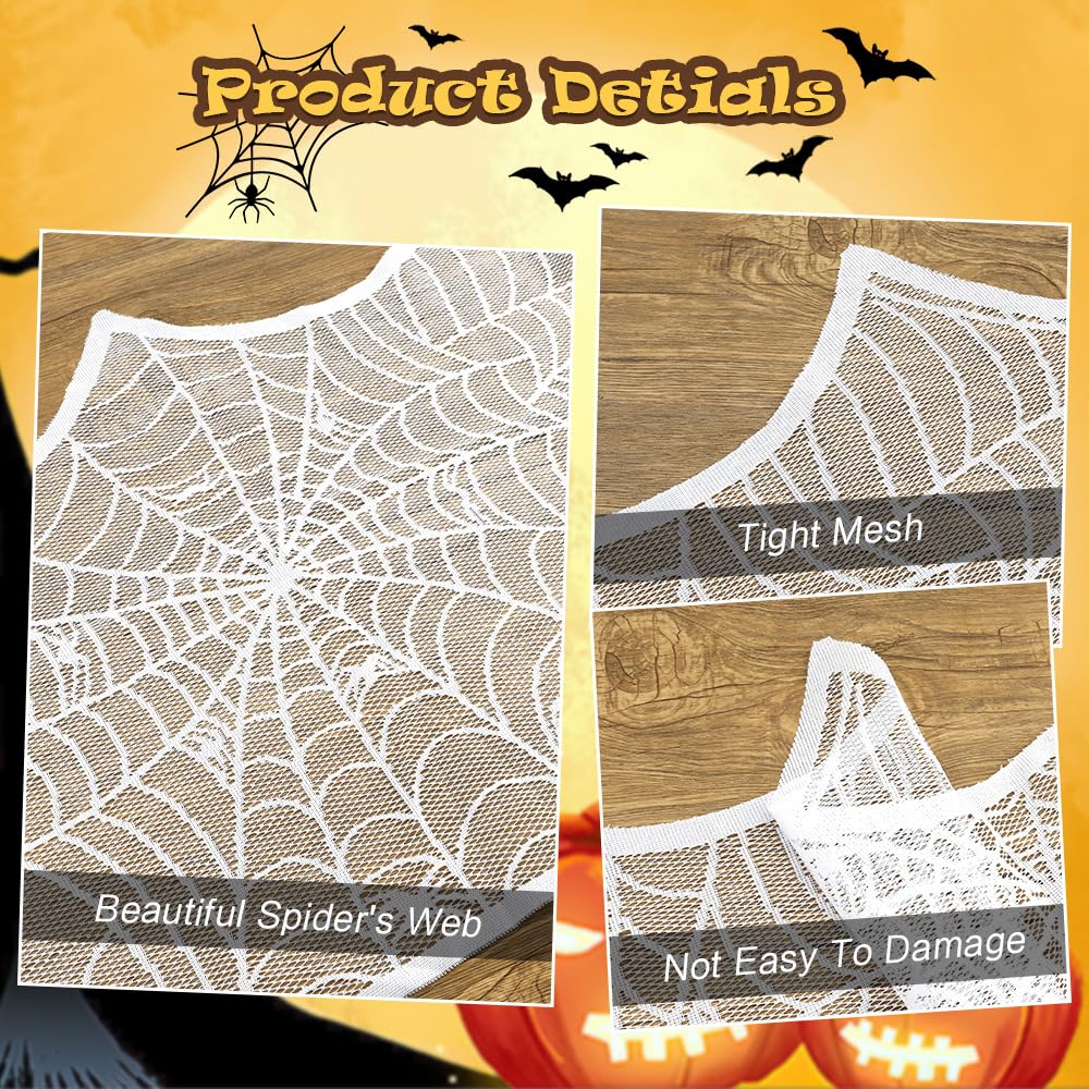 White Lace Spiderweb Fireplace Mantle Cover - Elegant Halloween Decorations for Indoor Fireplace & Party Supplies | Perfect for Halloween Home Decor, Spooky Party Setup & Fireplace Mantel Styling