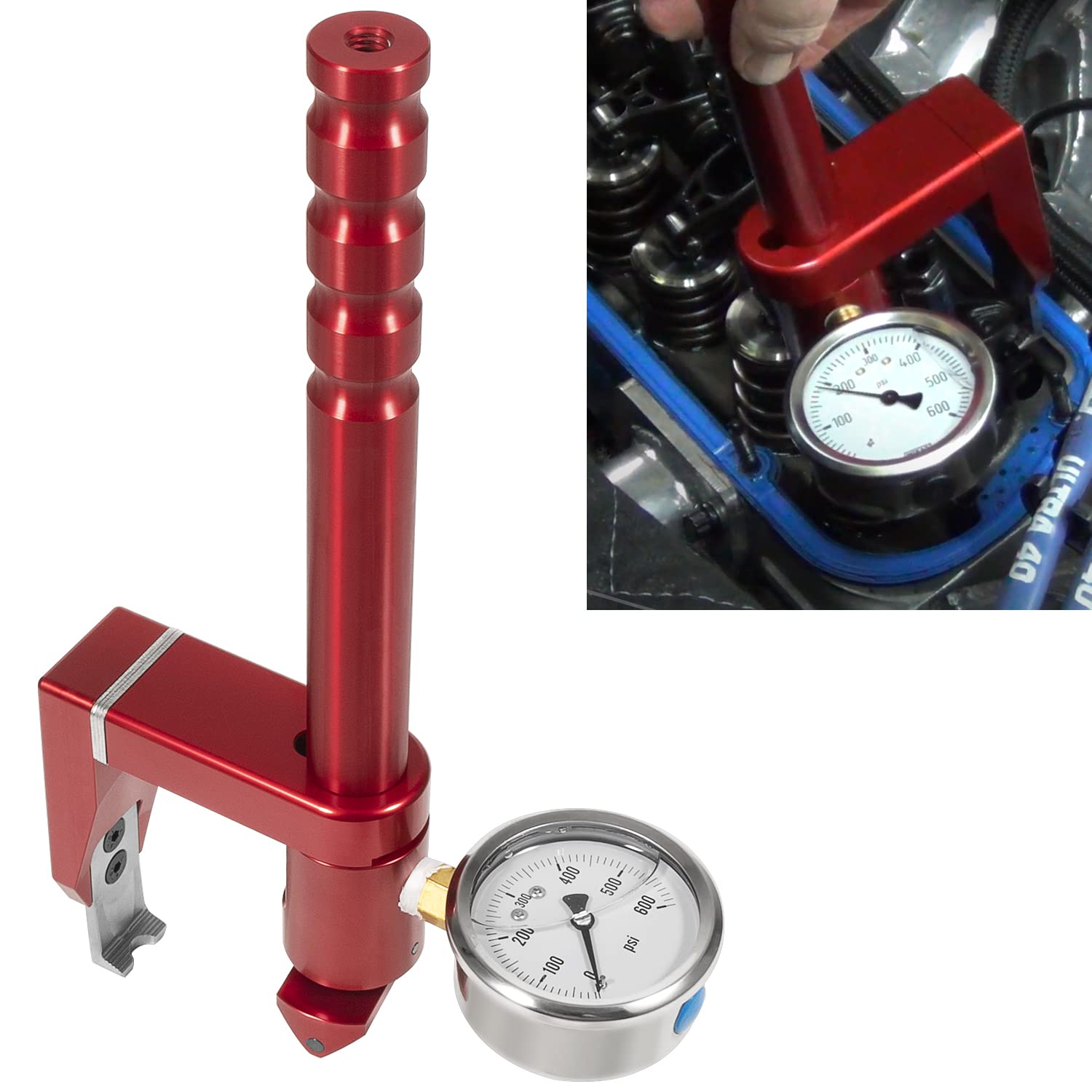 PC-100 Universal Valve Seat Pressure Tester | 0-600 PSI Adjustable On-Head Valve Spring Compression Tester Gauge | Perfect for Automotive Engine Repair & Motorcycle Maintenance