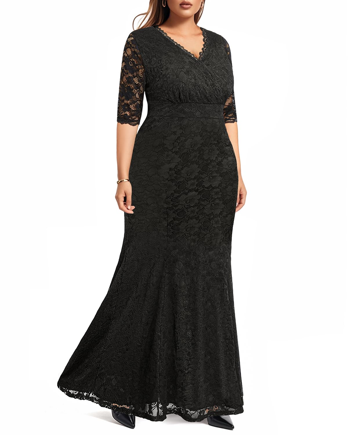 Plus Size Wedding Dresses for Bride - Elegant Mermaid Lace Gown with Wrap Neck for Formal Evening & Bridal Events | Perfect for Beach Weddings, Vow Renewals & Romantic Photoshoots