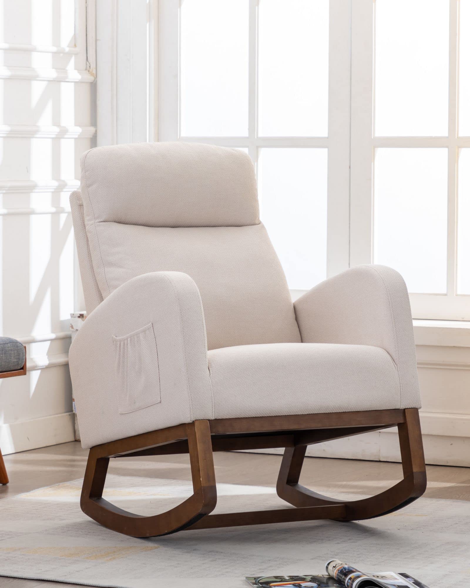Comfortable Upholstered Glider Rocking Chair for Nursery - Breathable Fabric, Beige | Perfect for Baby Nurseries, Bedrooms & Living Rooms