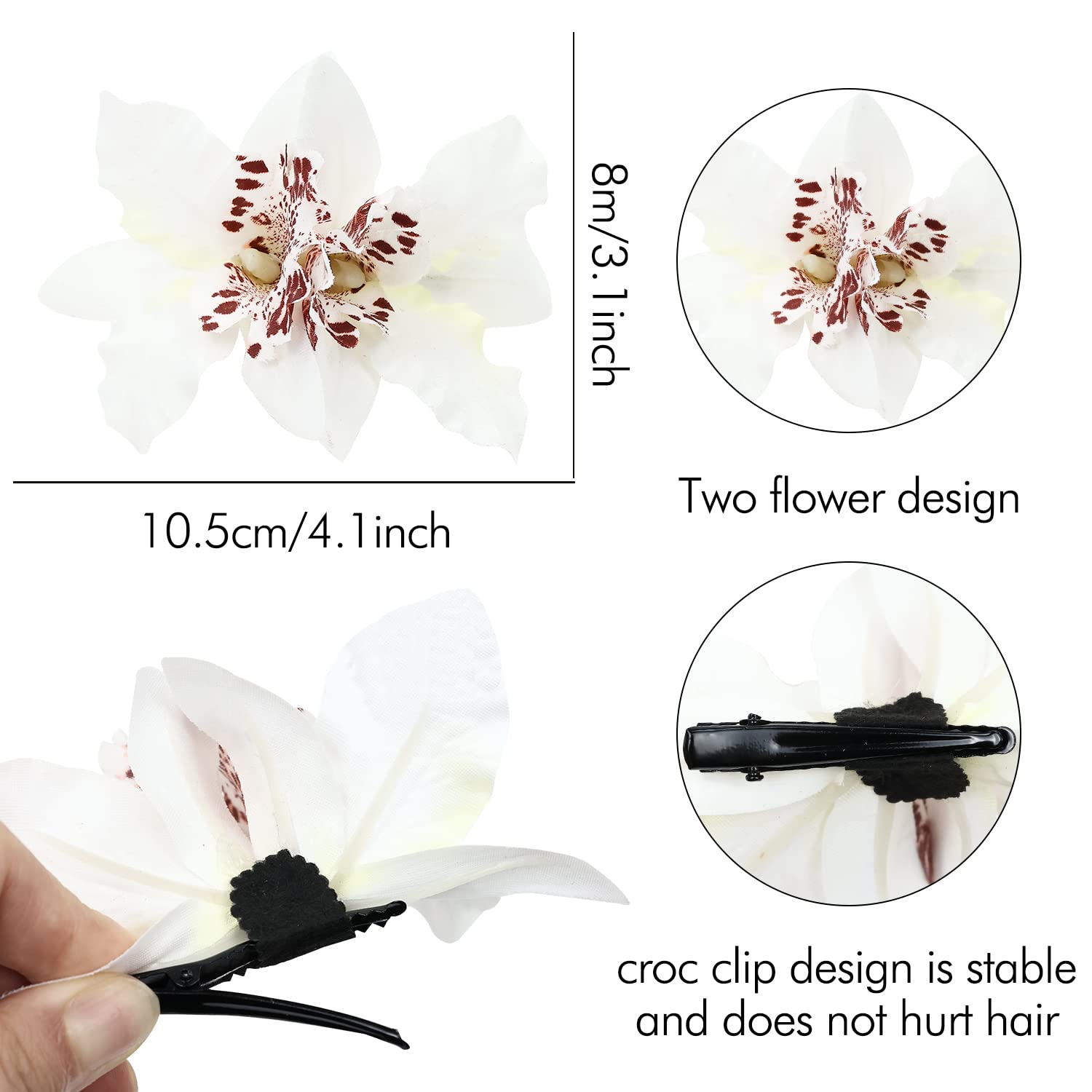 12 Pack Artificial Silk Orchid Hair Clips - Tropical Floral Barrettes with Alligator Clips for Women & Girls | Perfect for Beach Weddings, Hawaiian Parties, and Holiday Hairstyles