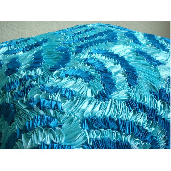Blue Aqua Ripples Art Silk Throw Pillow Cover - Decorative Cushion Case for Sofa, Bed, Living Room & Home Decor