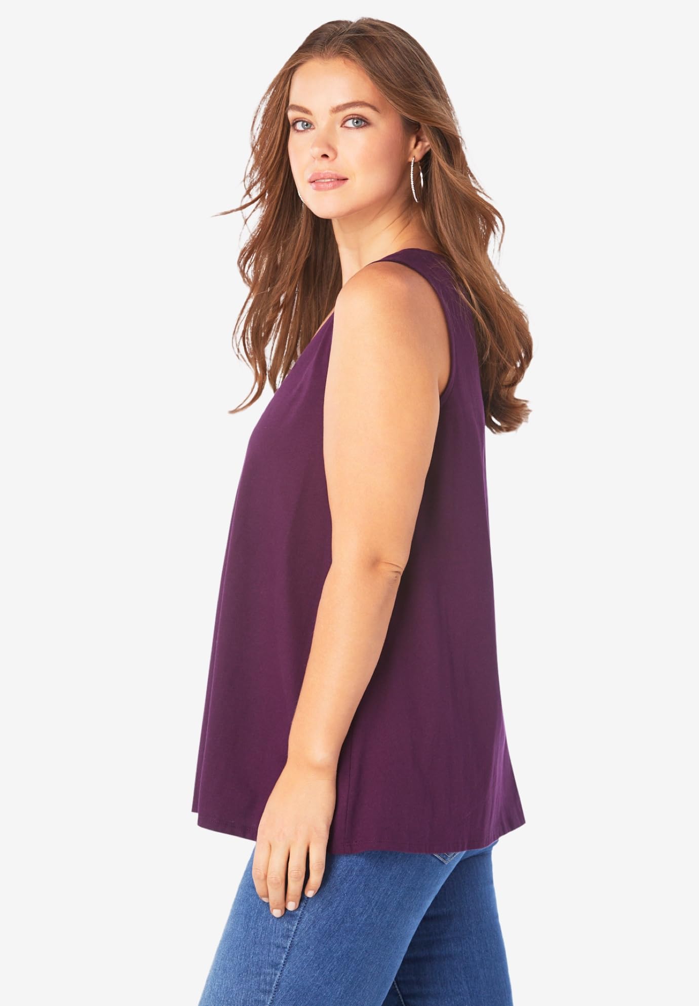 Roaman's Women's Plus Size Swing Ultimate Tank Top - Comfortable Stretchy Casual Summer T-Shirt for Everyday Wear, Lounge & Outdoor Activities