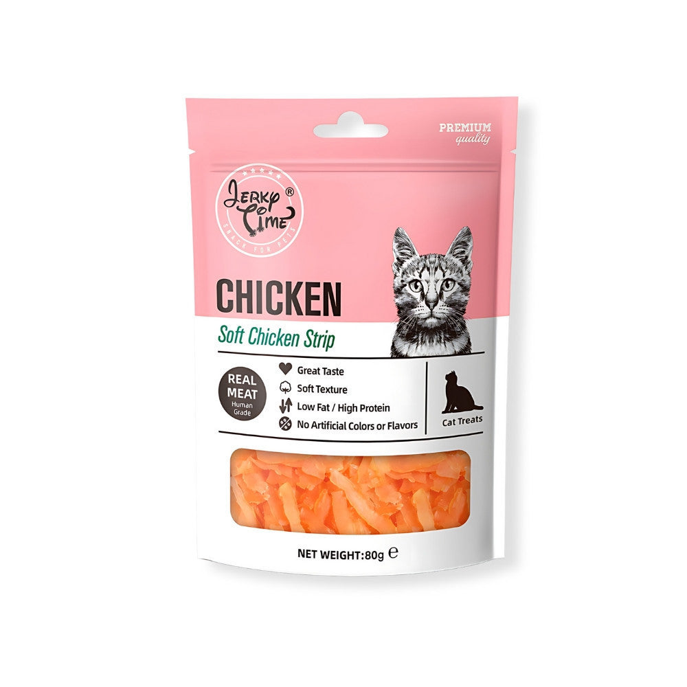 Premium Jerky Time Cat Treats 80g - Chicken & Codfish Duck Strips, Bites & Sushi Snacks - All-Natural Preserved Cat Food for Training & Rewards - Perfect for Playtime & Bonding Moments