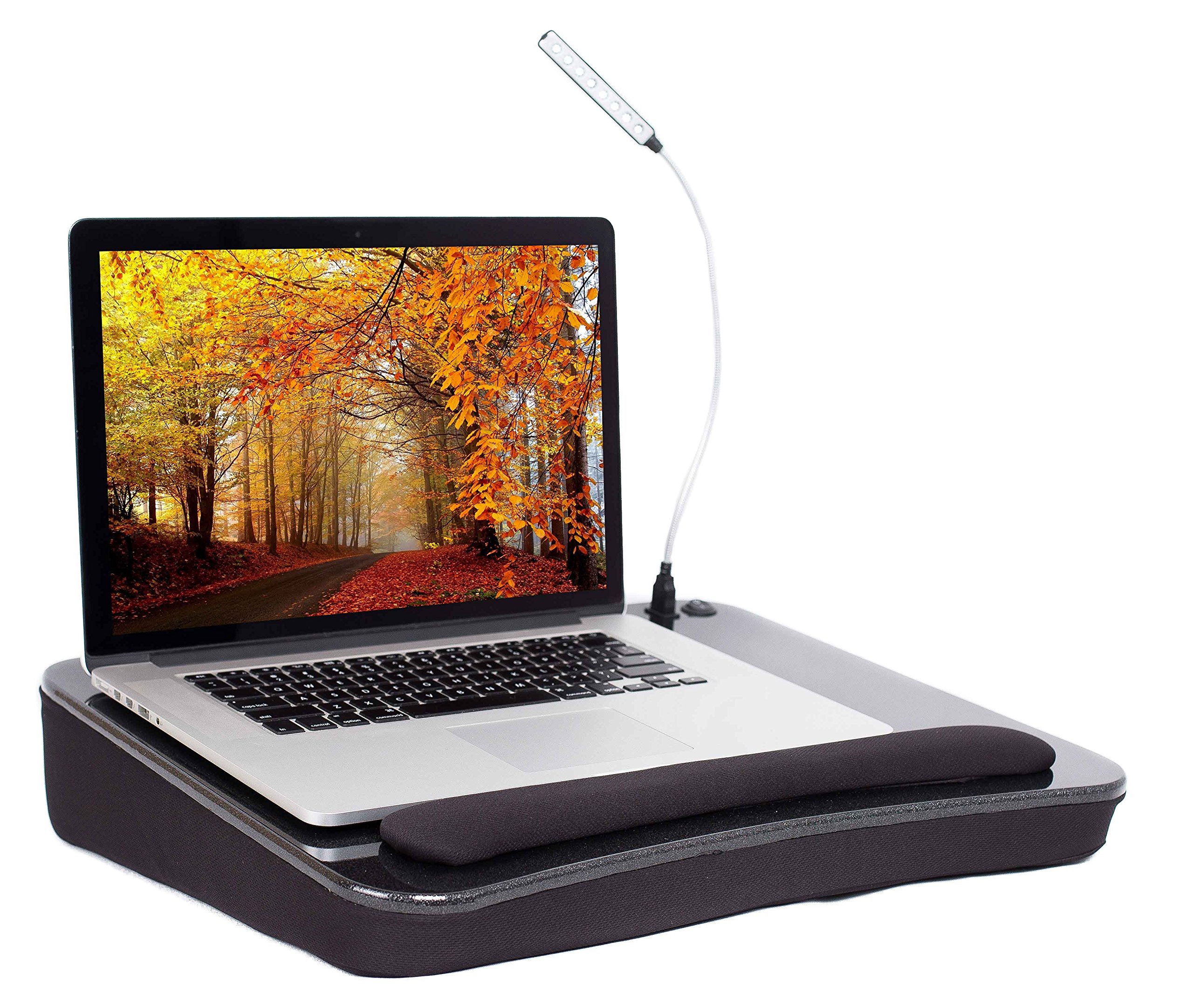 Ergonomic Lap Desk with USB Light (Black) - Memory Foam Cushion for Comfort - Portable Laptop Tray Supports Up to 17 Inch Laptops - Perfect for Bed, Couch, or Travel Use