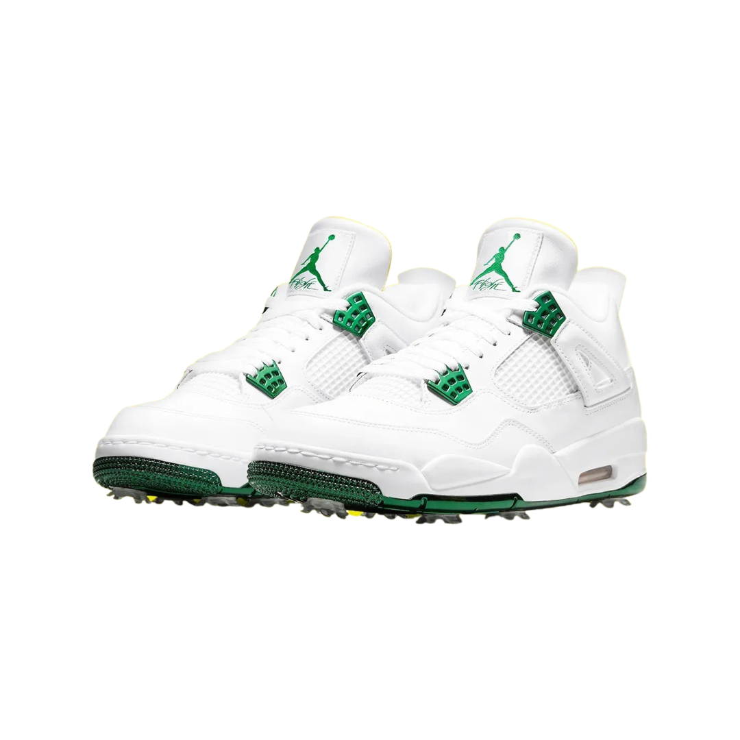 Air Jordan 4 Retro Golf Shoes - White & Metallic Green - Men's Basketball-Inspired Golf Sneakers for Tournament Play & Casual Wear