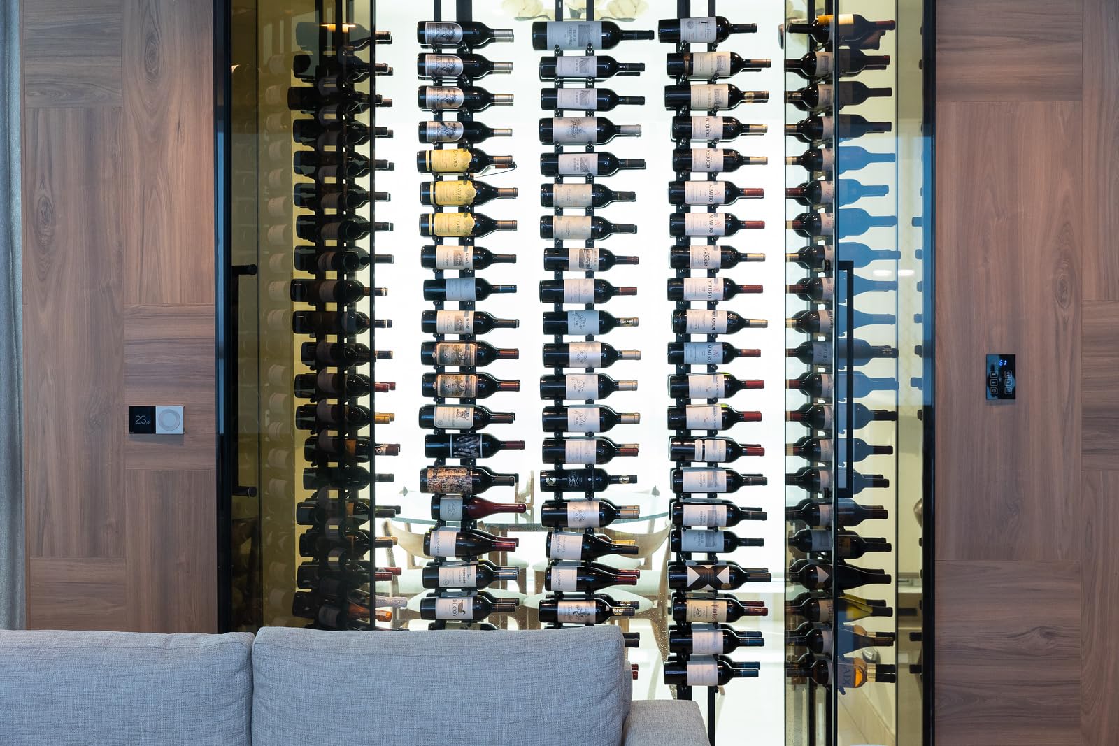 Premium Floor-to-Ceiling Wine Rack - Double Deep Black Metal Wine Bottle Storage (42 Bottle Capacity) - Perfect for Home Cellar, Wine Shop Display & Restaurant Wine Storage