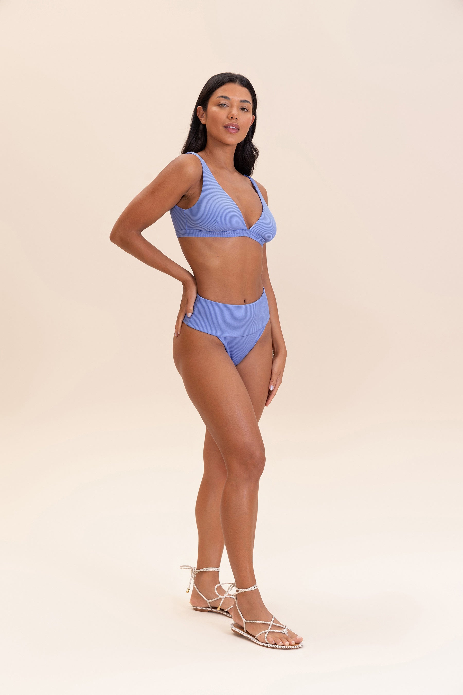 Sexy Gloss Rib V Neck Bikini Top for Women - Perfect for Beach, Pool, and Summer Vacation