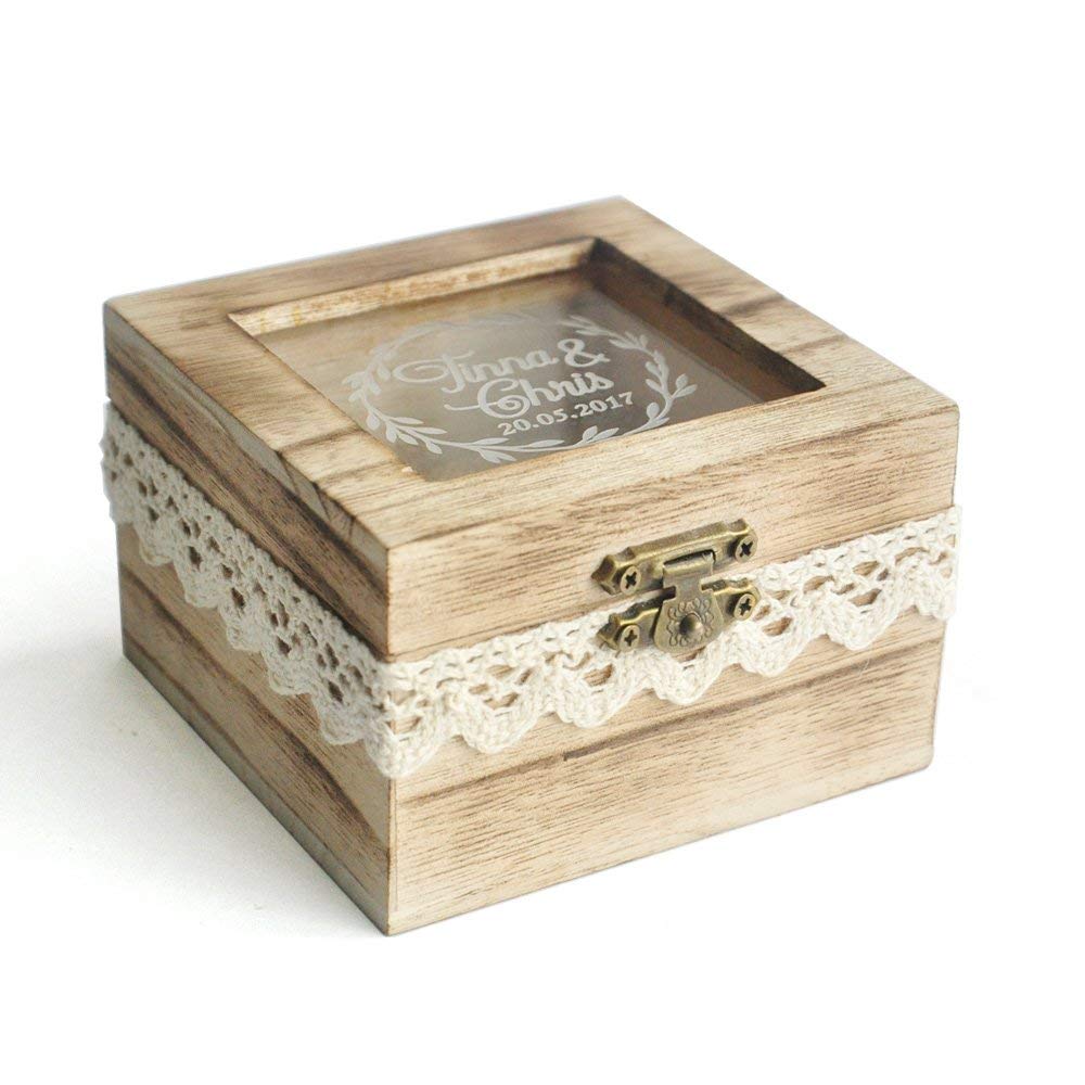 Personalized Wooden Wedding Ring Box - Custom Engraved Rustic Ring Holder for Wedding, Engagement & Proposal - Perfect for Ring Bearers, Bridal Jewelry Display & Gift Giving