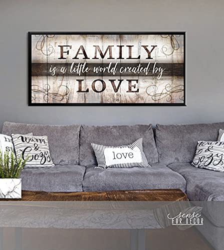 Family Wall Art - Farmhouse Decor for Living Room - Brown & Black Floating Frame 42x19