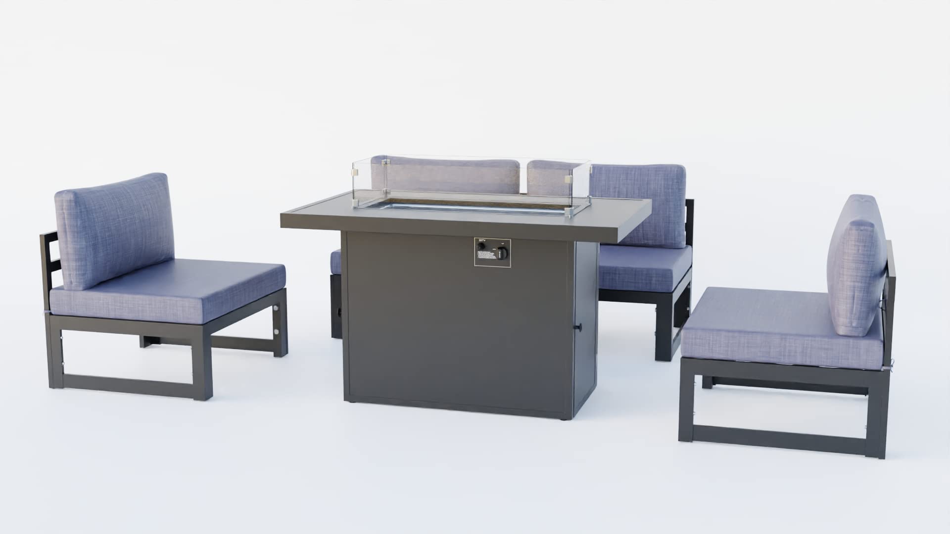 LeisureMod Chelsea 5-Piece Outdoor Patio Sectional Sofa Set with Fire Pit Table - Waterproof Blue Wicker Furniture for Backyard, Garden, Poolside & Deck Relaxation
