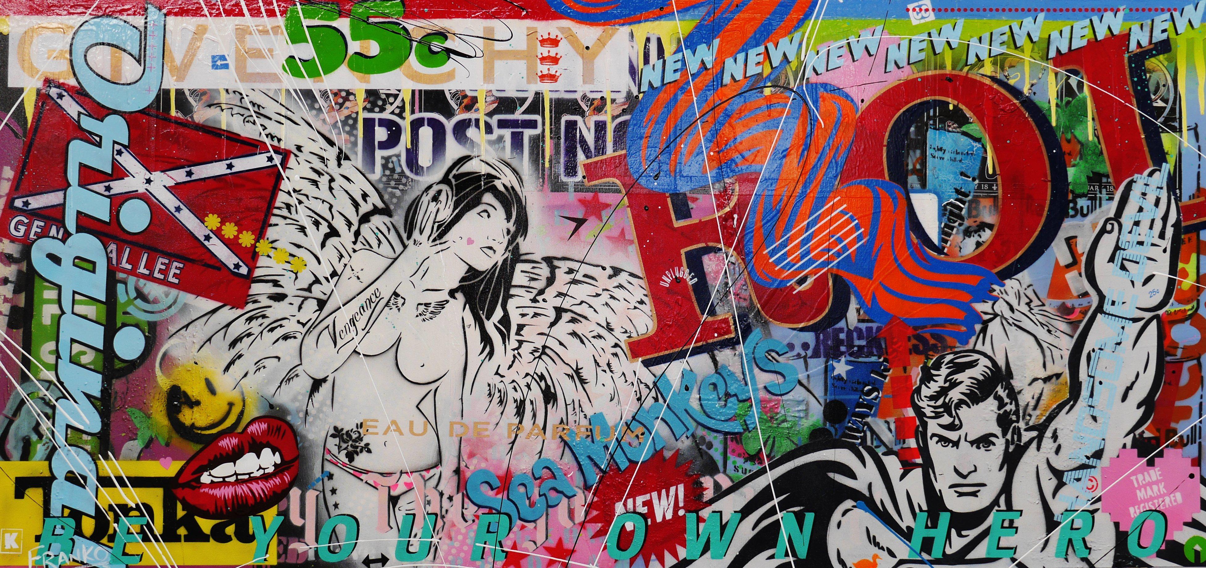 Beats Angel 190cm x 90cm Nude Angel Textured Urban Pop Art Canvas Painting - Modern Wall Decor for Living Room, Bedroom & Office