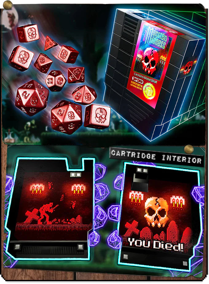 1UP Dice Polyhedral Set: Cackling Blood Skull - 7-Piece RPG Dice for Dungeons & Dragons, Pathfinder, and Tabletop Gaming - Perfect for D&D Enthusiasts and Fantasy Role-Playing Games