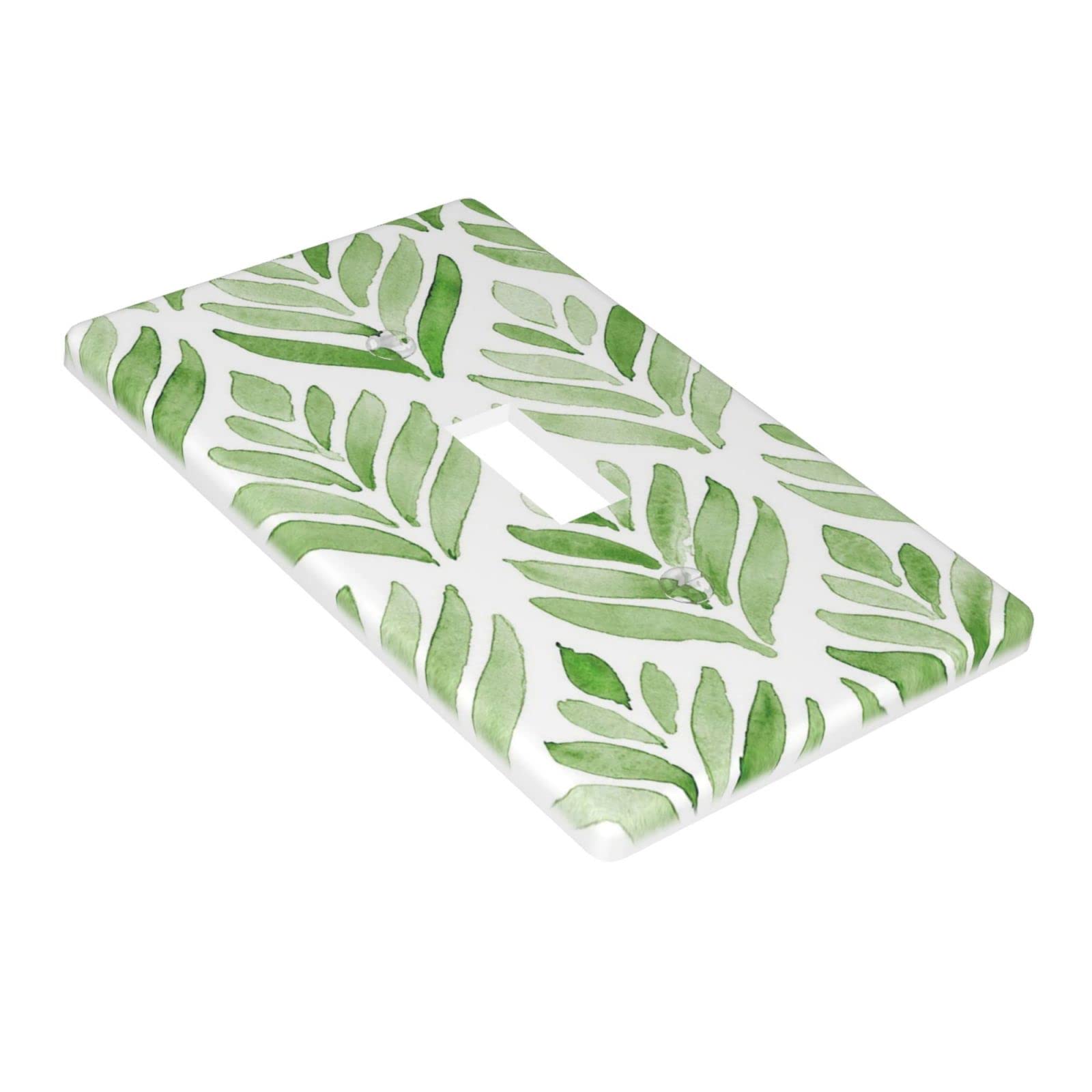 Decorative Leaves Green Light Switch Cover - Single Toggle Wall Plate (4.5 x 2.76 Inch) for Kitchen, Bathroom & Bedroom - Stylish 1 Gang Switch Plate for Home Decor & Interior Design