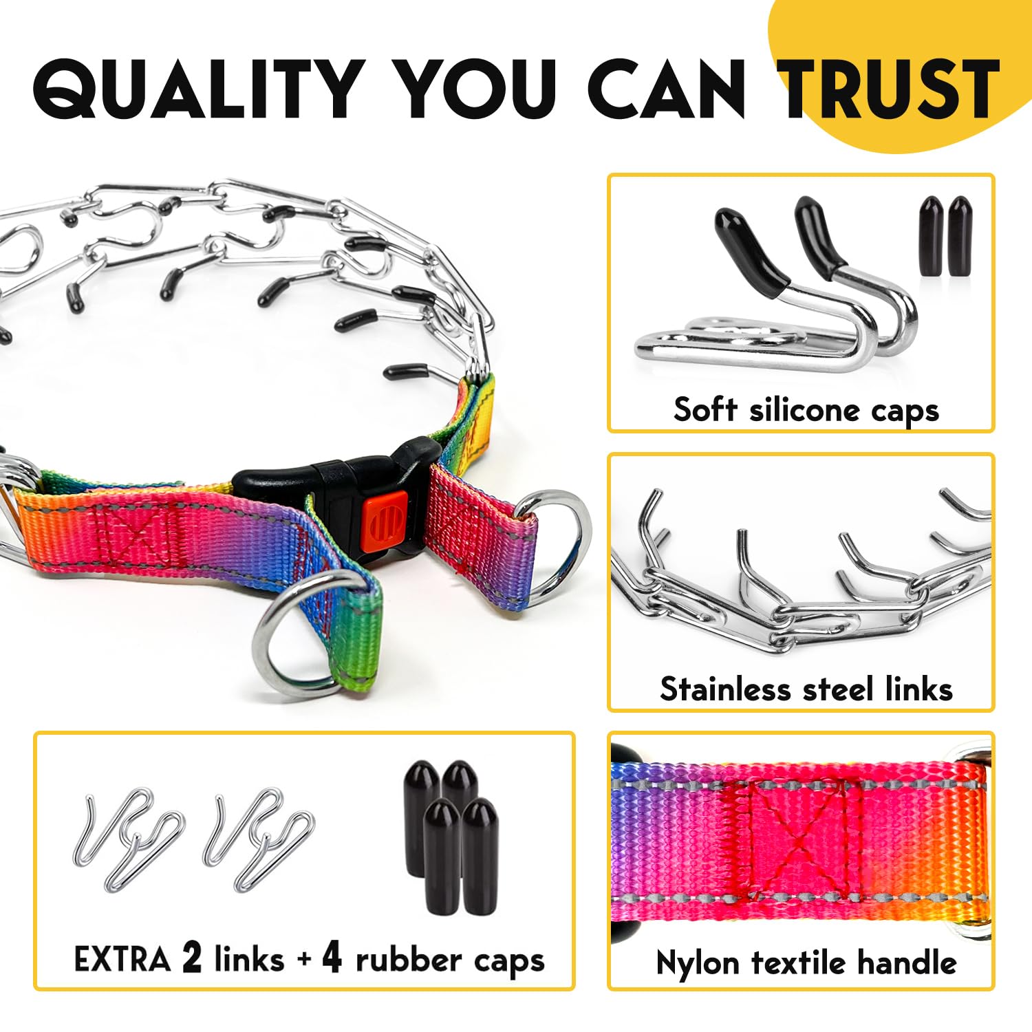 PetJett Prong Collar for Dogs - No Pull Training Collar, Adjustable Stainless Steel Pinch Collar for Small Medium Large Dogs - Perfect for Obedience Training & Daily Walks