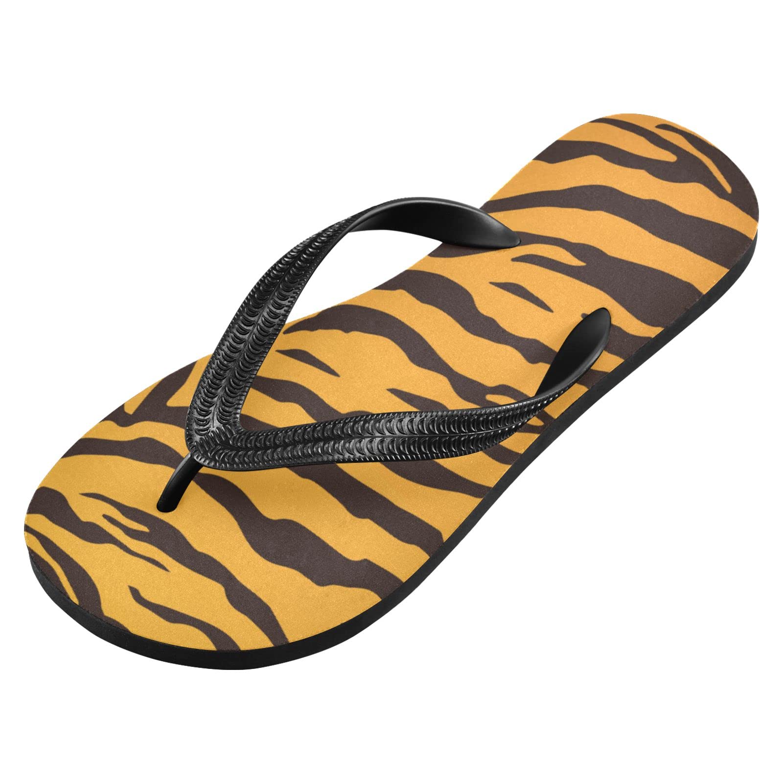 Non-Slip Tiger Print Flip Flops for Women & Men - Fashion Beach Sandals with Straps for Summer, Travel, Swimming, Pool Party & Shower | Comfortable Rubber Slippers