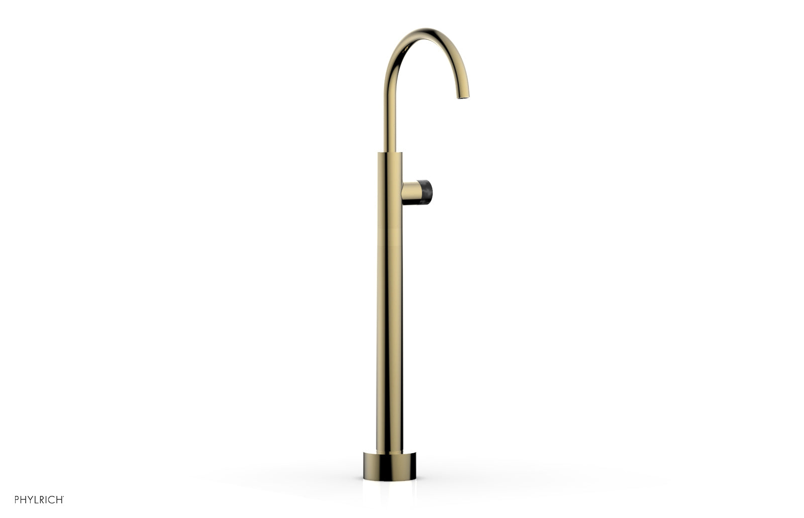 BASIC II Low Floor Mount Tub Filler with Black Marble Handle - Model 230 47 04 | Modern Bathroom Faucet for Freestanding Tubs & Luxury Spa Settings