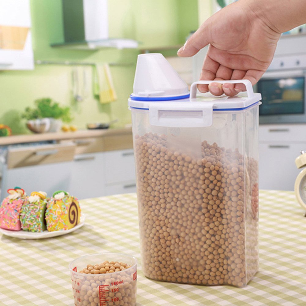 Yu2d 2L Plastic Cereal Dispenser - Airtight Food Storage Container for Rice, Grains, Cereal, Pasta & More - Perfect for Kitchen Pantry Organization & Bulk Food Storage