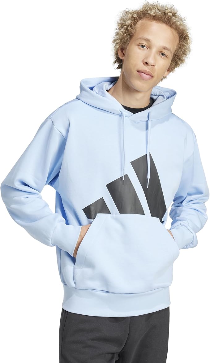 Adidas Men's Big Logo Fleece Hoodie - Soft & Warm Blue Pullover for Casual Wear, Gym, and Outdoor Activities