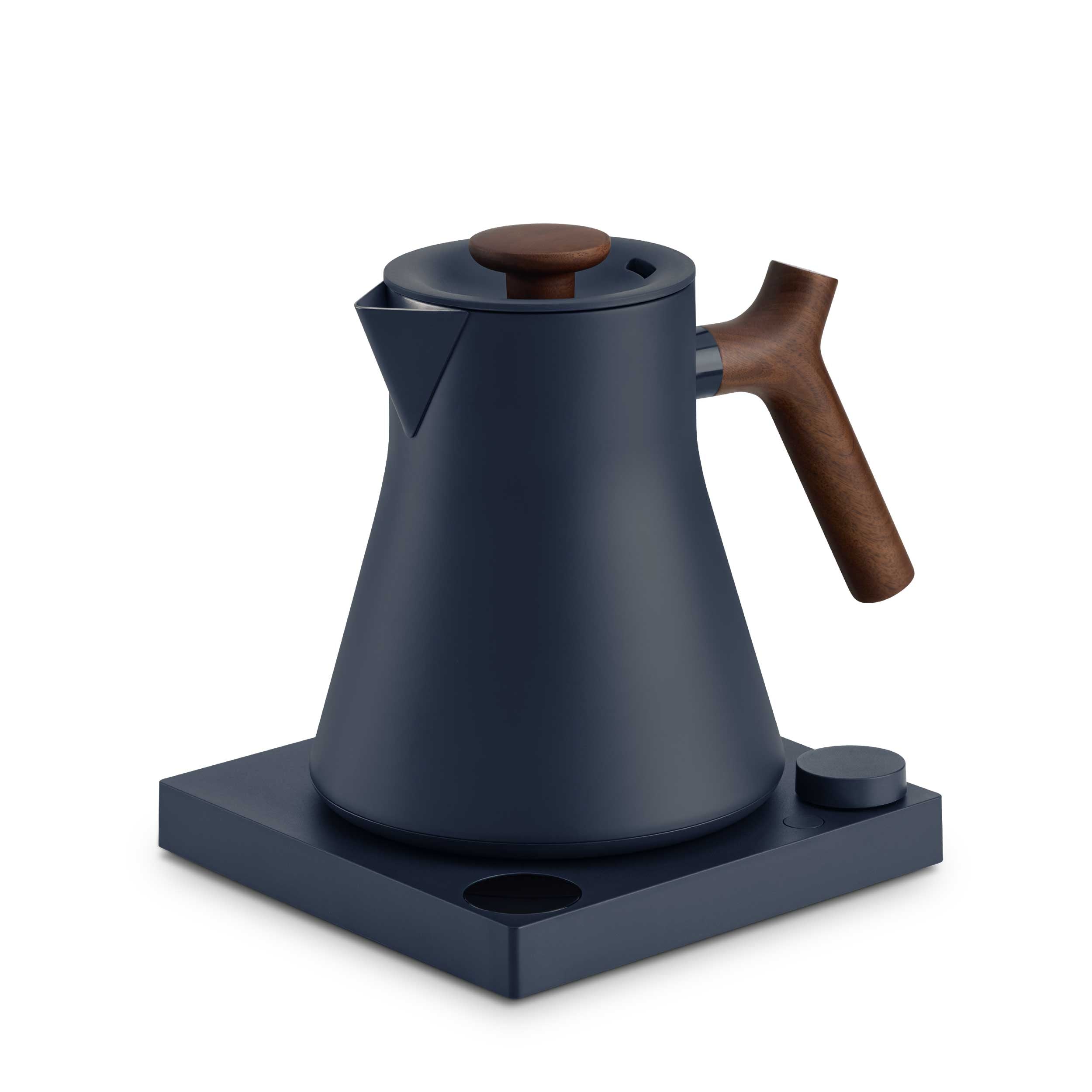 Fellow Corvo EKG Pro Electric Gooseneck Kettle - Fast Heating, Precise Pouring, Stone Blue with Walnut Handle - Perfect for Coffee, Tea & Home Brewing