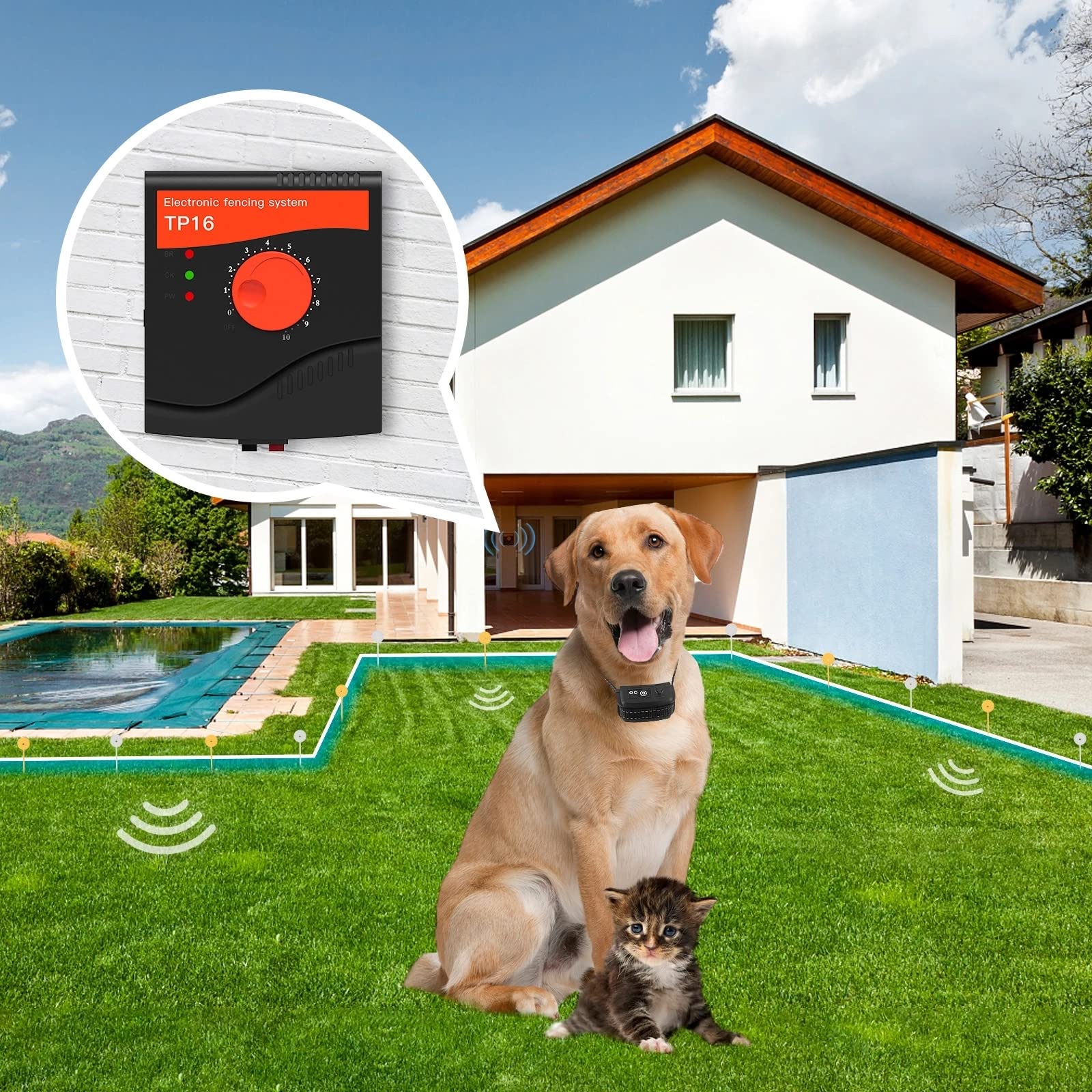 Electric Dog Fence System - 656ft Waterproof Underground/Aboveground Pet Containment with Tone & Static Correction Collar for Small, Medium & Large Dogs (2-Dog Kit) - Perfect for Backyard Safety & Training