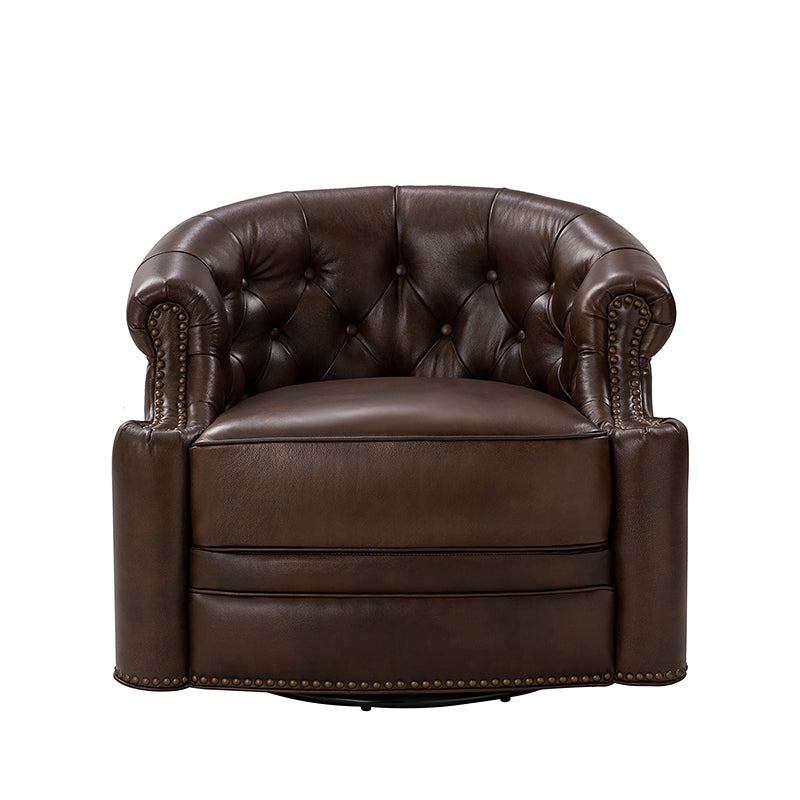 Alonso Classic Chesterfield Genuine Leather Swivel Chair - Premium Office Chair with Button Tufted Back & 360° Rotation - Perfect for Home Office, Study Room & Executive Workspace