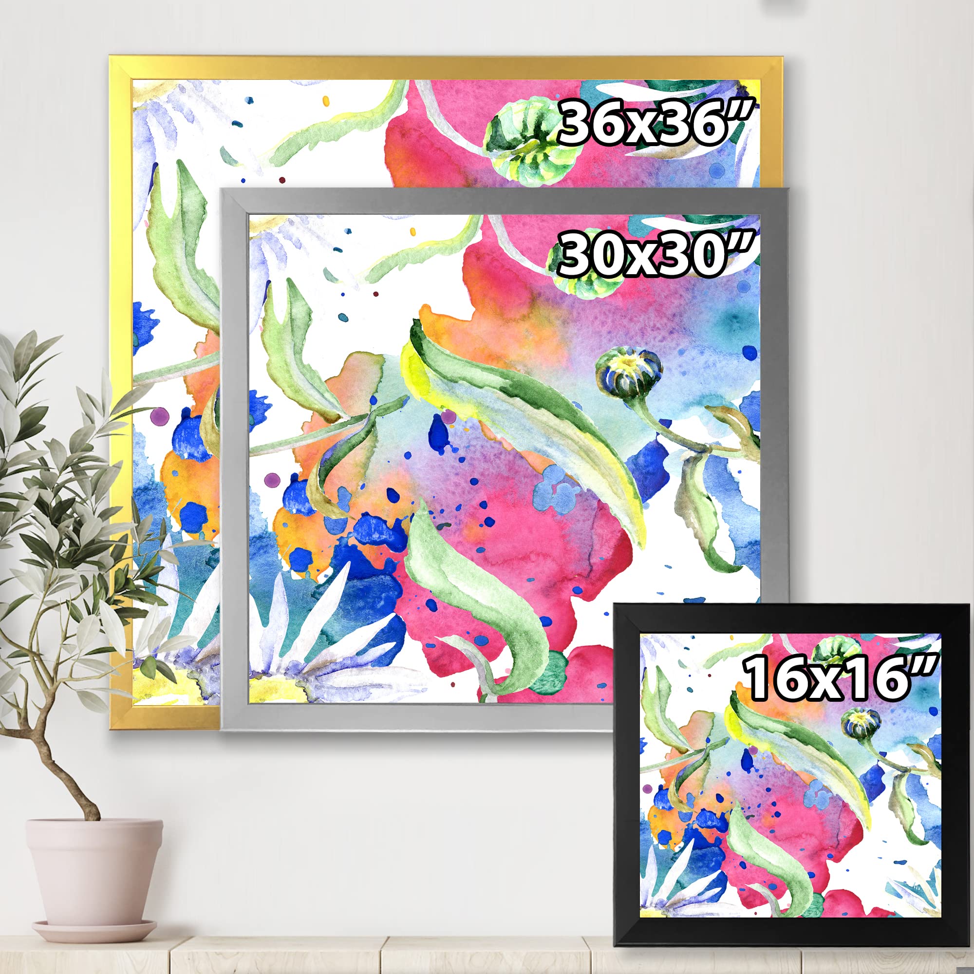 DesignQ Iridescent Daisy Flowers Framed Wall Art - Vibrant Home Decor for Living Room, Bedroom & Office