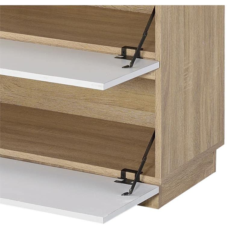 Acme Hewett 10-Hook Wooden Shoe Storage Cabinet - Light Oak & White Shoe Organizer for Entryway, Closet, or Mudroom Organization