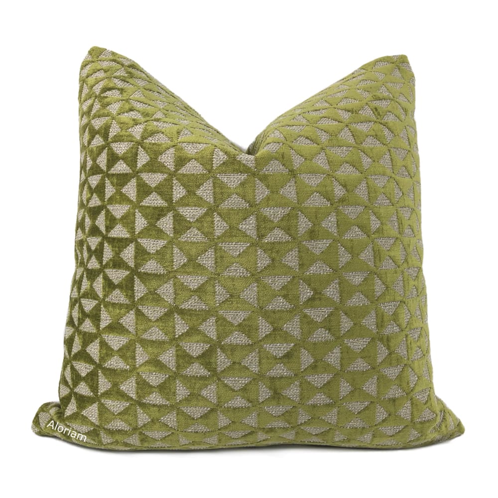 Santiago Green Beige Geometric Chenille Pillow Cover - Soft Decorative Throw Pillow Case for Sofa, Bed, Living Room & Home Decor