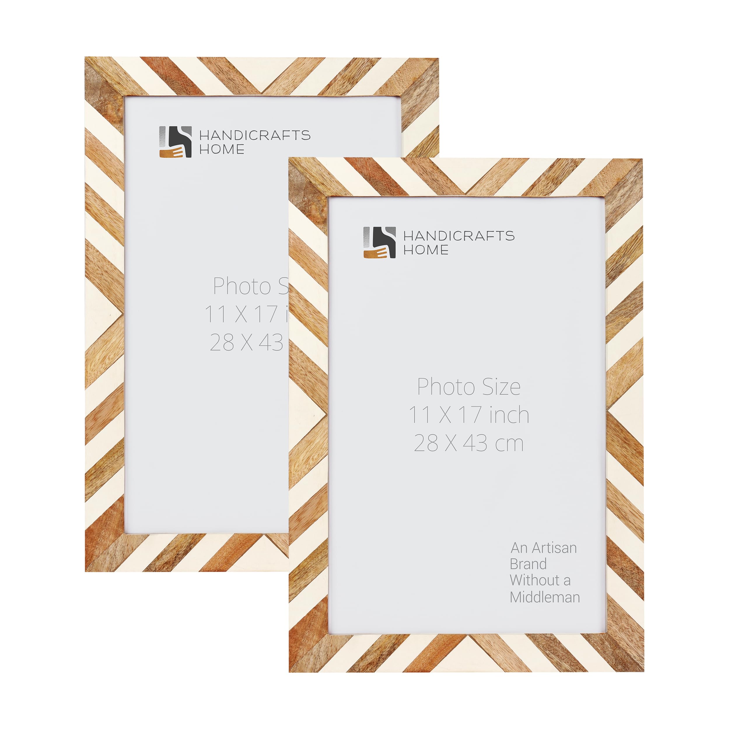 11x17 Picture Frames Set of 2 - Handmade Wooden Chevron Photo Frames for Wall Decor, Home & Office Display, Gift Wrapping & Wedding Memories
