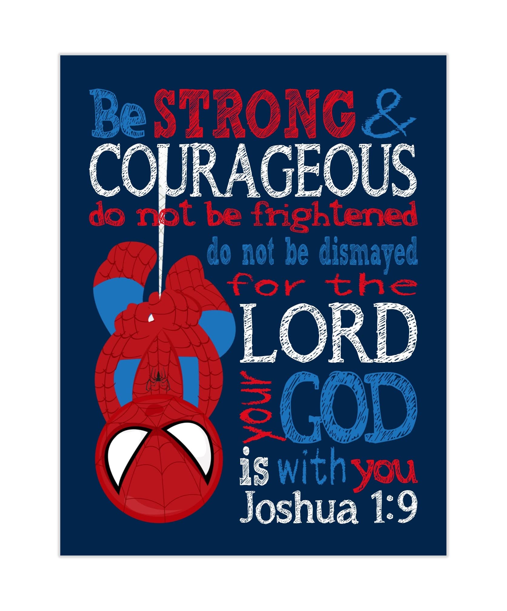 Spider-Man Superhero Nursery Decor - Joshua 1:9 Bible Verse Print for Kids' Room