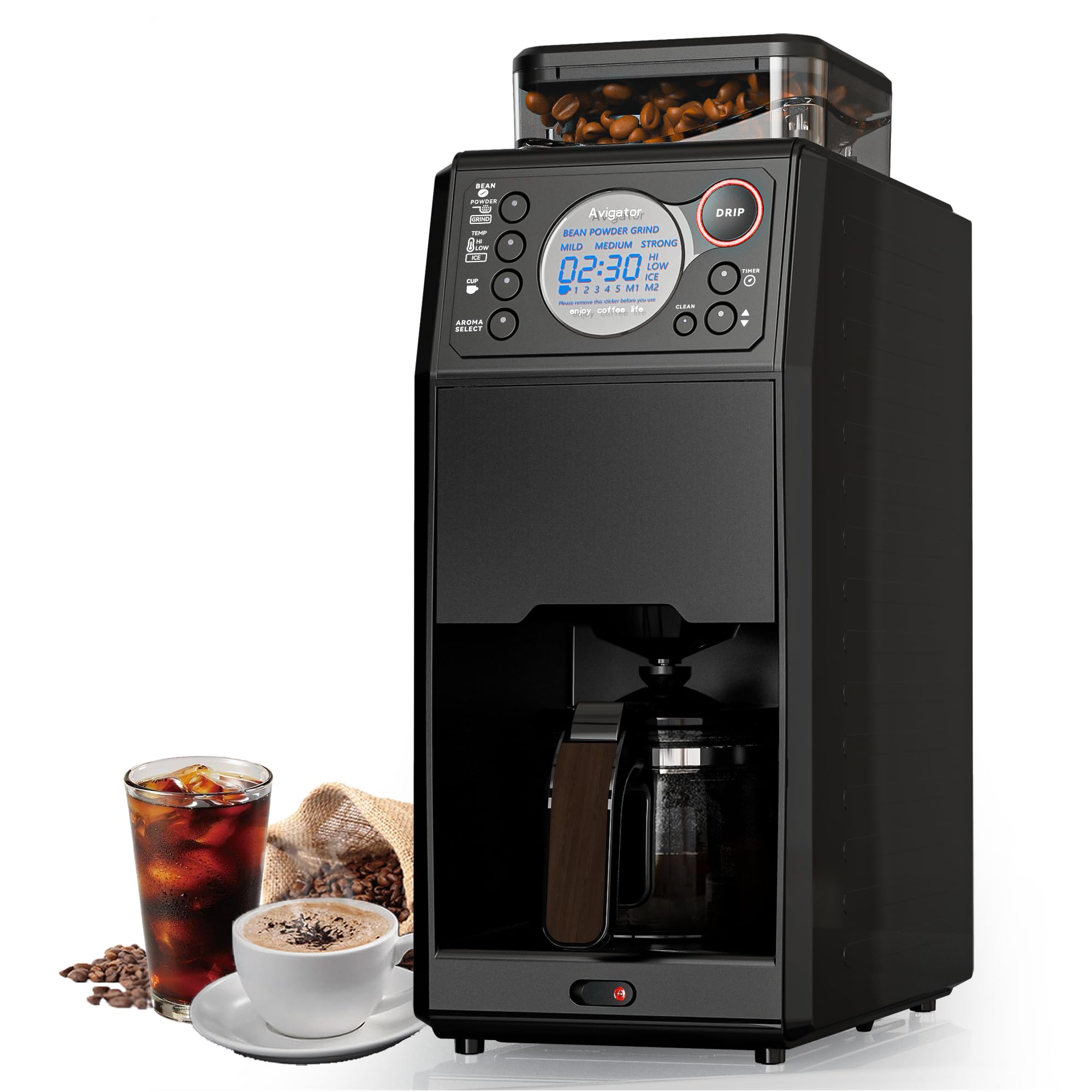 Programmable Coffee Maker with Built-in Grinder - 24H Timer, 5 Cup Capacity for Hot & Iced Coffee - Removable Water Reservoir & Glass Carafe - Perfect for Home, Office & Small Businesses (Black) - Enjoy Freshly Brewed Coffee Anytime for Breakfast, Meetings or Relaxation