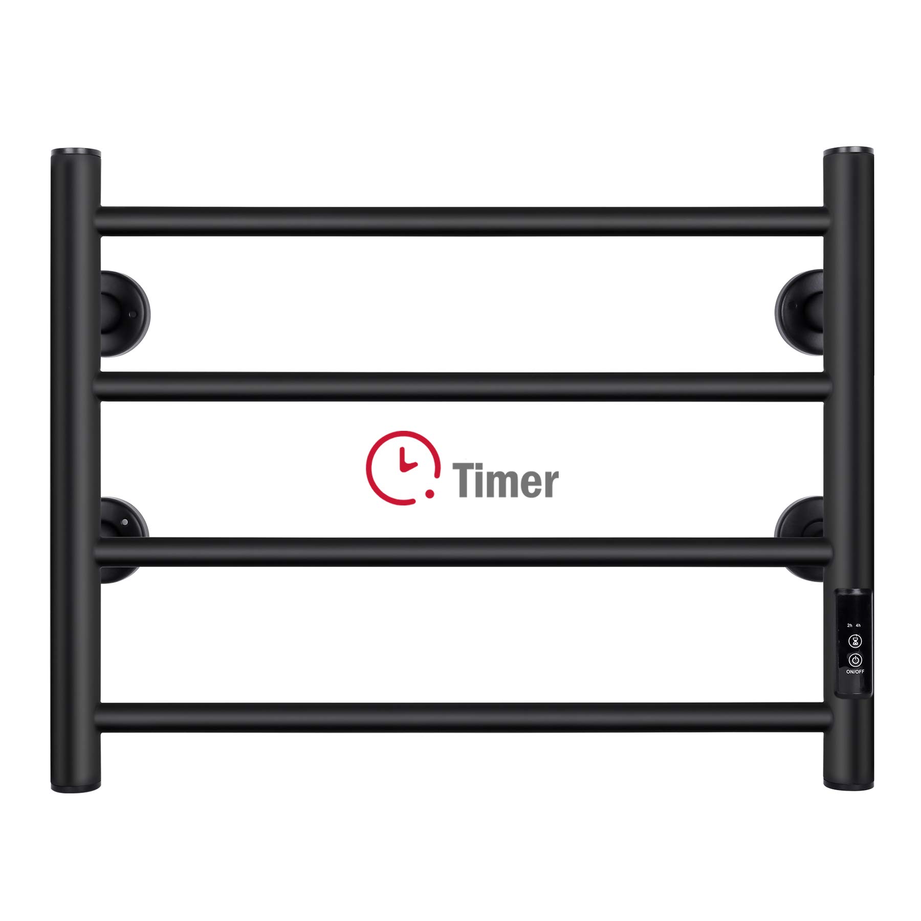 JSLOVE Wall Mounted Heated Towel Rack - Stainless Steel Bathroom Towel Warmer with Timer (4 Bars, Black) | Fast Warming for Spa, Hotel & Luxury Home Use