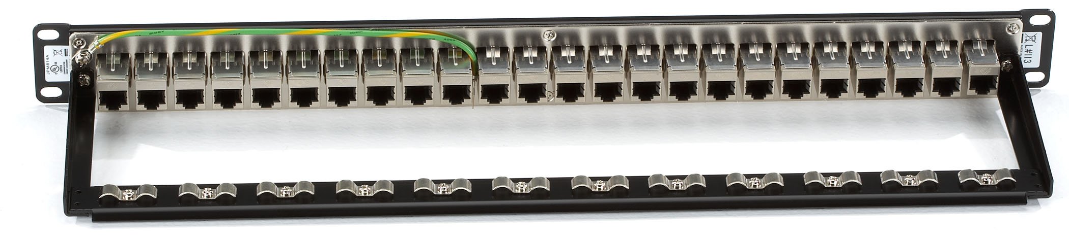 24-Port Shielded Cat6 Feed-Through Patch Panel - 1U Rack-Mountable for Network Racks