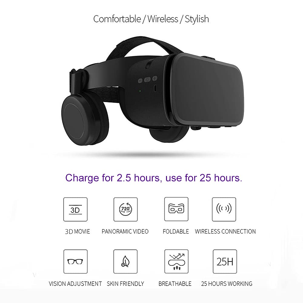 Best VR Headset for Phones - 3D Virtual Reality Glasses with Bluetooth & Remote Control | Wireless Headset Compatible with iOS & Android | Perfect for Movies, Gaming & Immersive Experiences (Black)