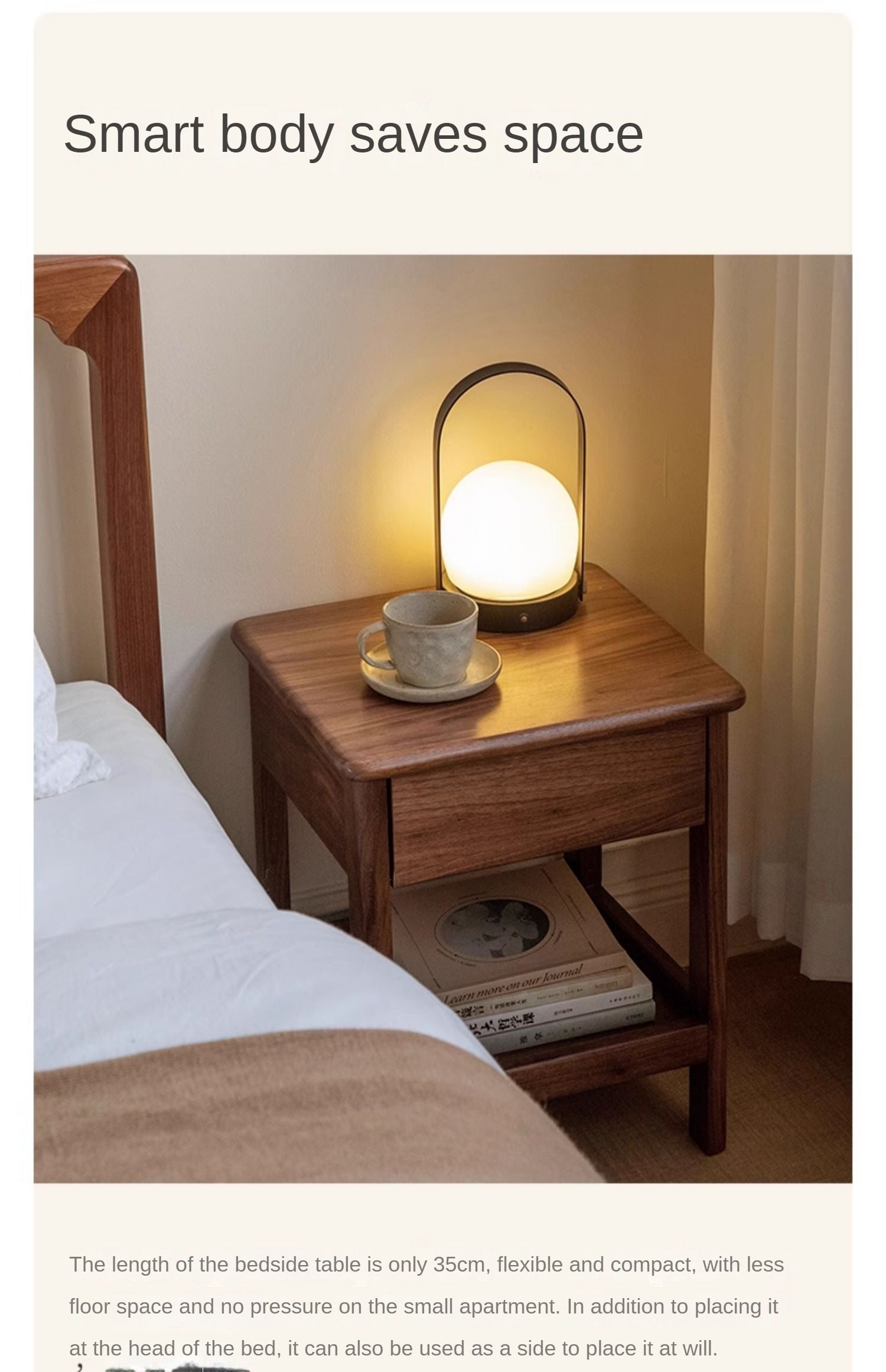 Solid Black Walnut and Ash Wood Nightstand with 2 Drawers - Stylish Bedside Storage Cabinet for Bedroom, Living Room, or Office