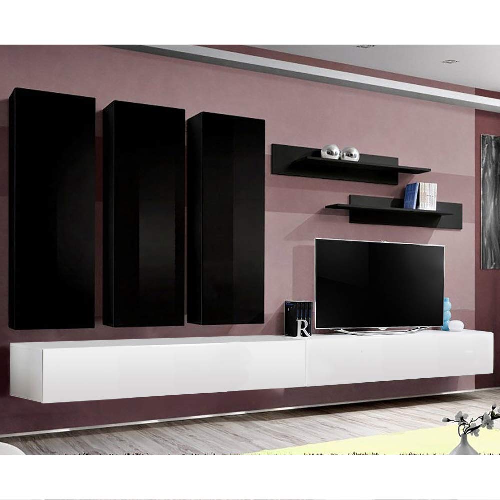 Modern Floating TV Stand with LED Lights & Storage - Wall-Mounted Entertainment Center Console for Bedroom & Living Room - E1 30TV Stand with Shelves in Black/White - Perfect for Small Spaces & Home Theater Setup