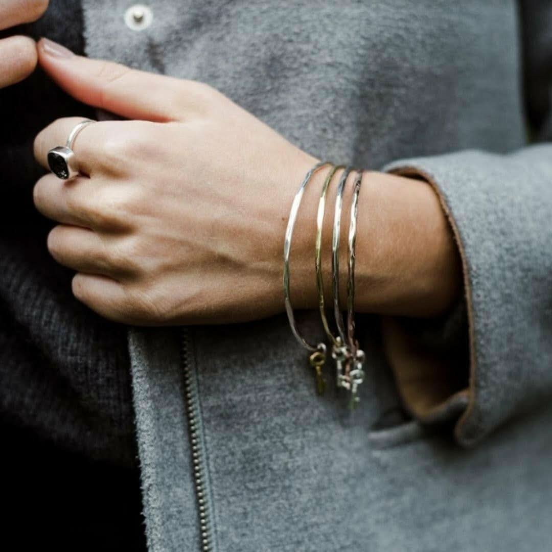 Elegant Silver & Rose Gold Key Bangle Bracelet for Women - Perfect for Everyday Wear, Parties & Gifts