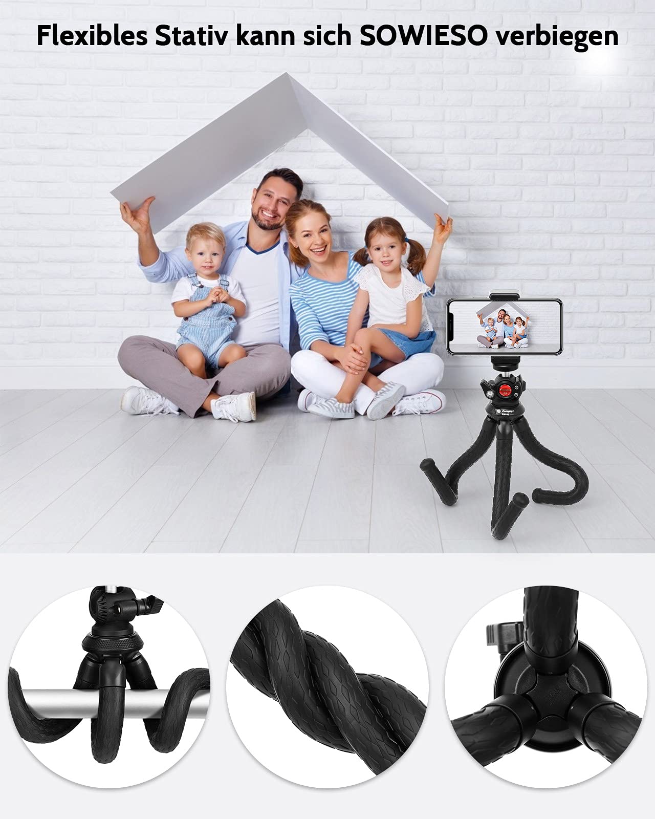 Fotopro Flexible Smartphone Tripod Stand - Portable Mini Tripod for iPhone, Android, GoPro & DSLR Cameras - Perfect for Vlogging, Travel & Outdoor Photography