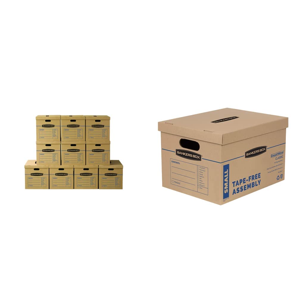 Bankers Box SmoothMove Classic Moving & Storage Boxes (10 Pack) - Heavy Duty Cardboard Boxes for Home, Office, Moving & Organization