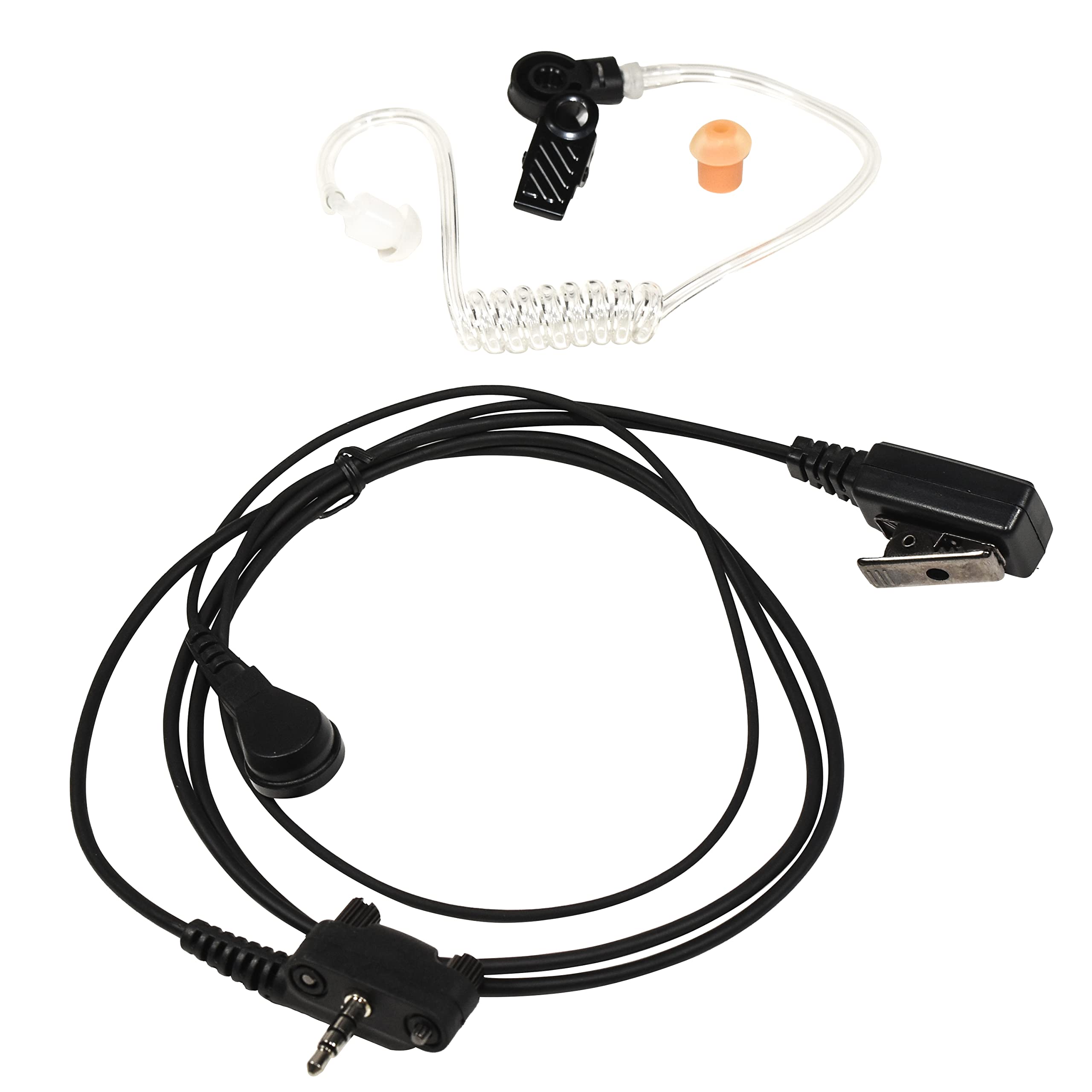 HQRP 2-Pack Acoustic Tube Earpiece Headset with PTT Mic - Compatible with Vertex Standard FT-10R, FT-40R, FT-50R, FT-60R & Sun Meter Radios - Ideal for Security, Construction & Two-Way Communication